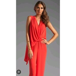 BCBG MAXAZRIA Women's XS Poppy Blanche Drape Chiffon Wide Leg Pant Jumpsuit